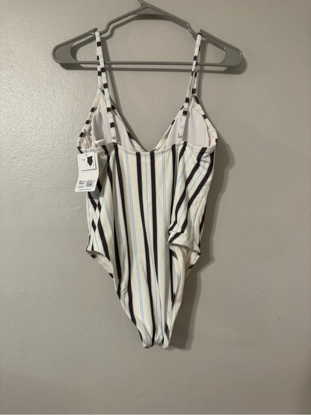 Striped V-Neck One Piece Swimsuit - White & Black
